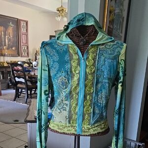 Jaipur Blue and Green Ornate Jacket with High Collar